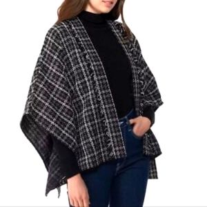 Kimono Wrap Black White Silver Party Evening Topper Jacket XS